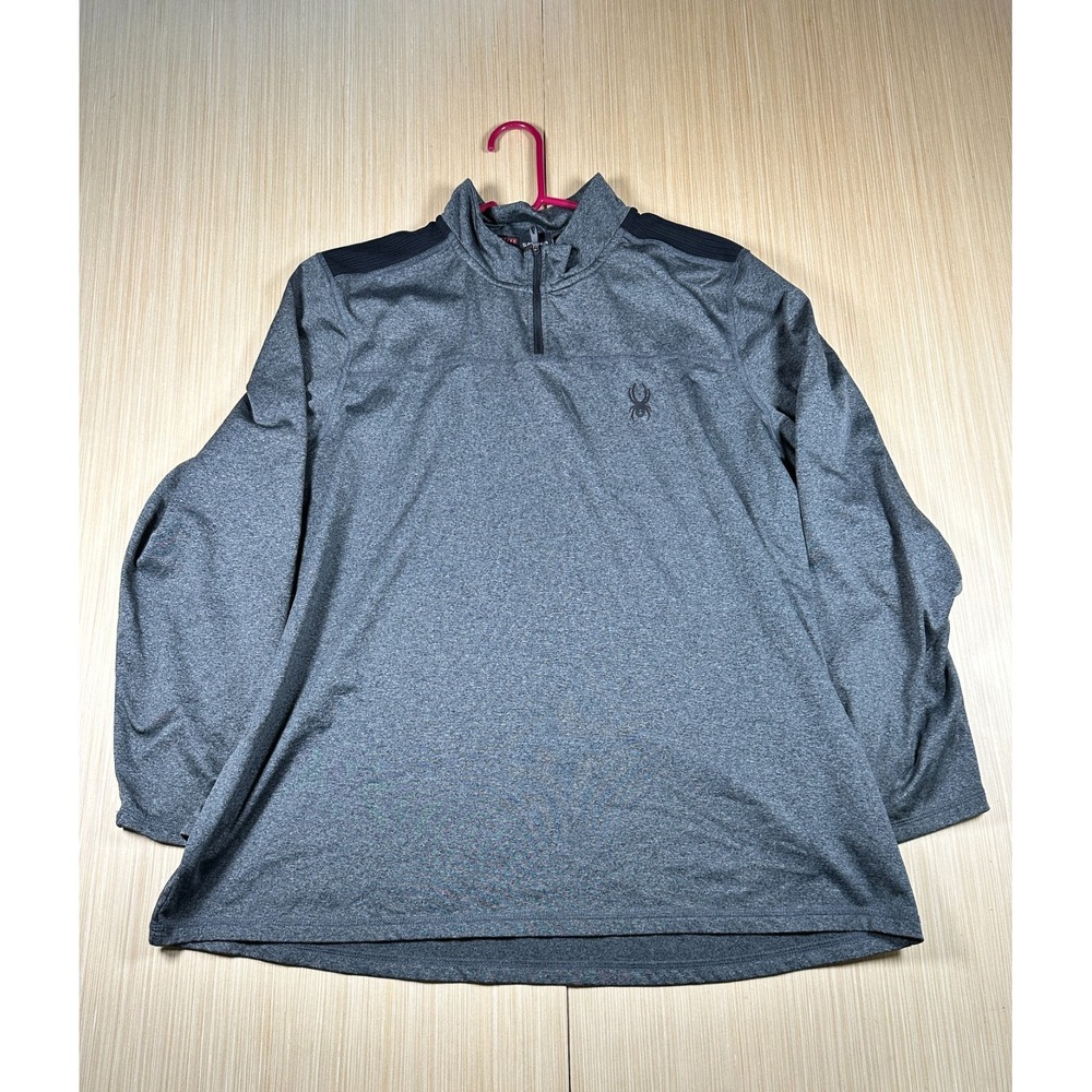 Spyder Active Prow B Top Mens XL Gray Logo Spellout 1/4 Zip Performance Running
